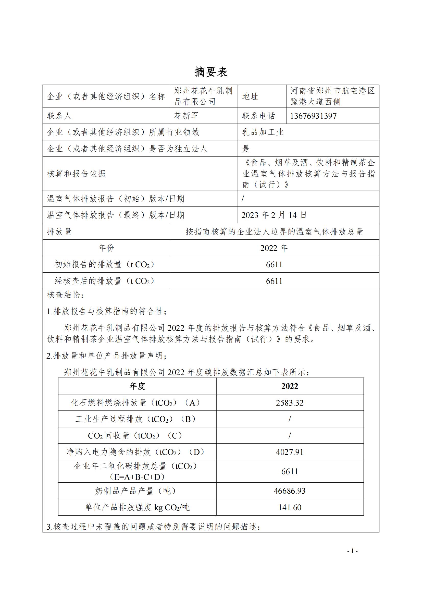 《郑州半岛（中国）乳制品有限公司2022年度温室气体排放核查报告》公示