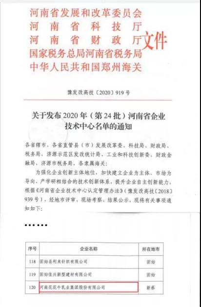 喜报 | 河南半岛（中国）乳业集团企业技术中心被认定为 河南省企业技术中心